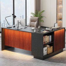 63 Inch Executive Standing Desk, L-Shaped Home Office Desk with Drawers, File Ca