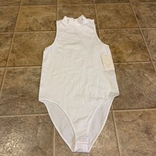 A New Day Womens Mock Neck Sleeveless Bodysuit White Solid Size S NWT