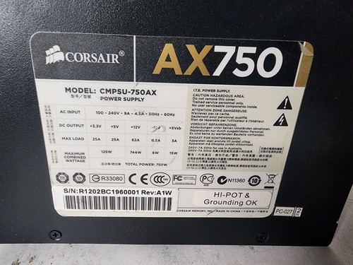 Corsair AX750 Gold Professional Series - 750W Fully Modular Power Supply / PSU - Picture 4 of 4