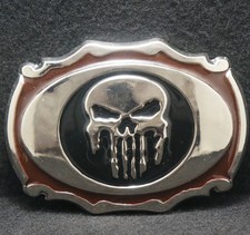 XG03134 SWEET VINTAGE 1990s SKULL GOTH FASHION MNES SILVERTONE BELT BUCKLE