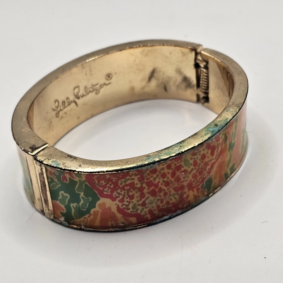 Lily Pulitzer 金色手镯手链铰边花卉设计签名袖口 — 第 2/4 张图片