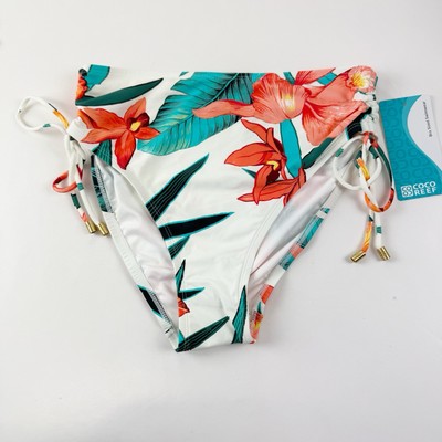 Coco Reef Bikini Bottom Womens Small Orange White Floral Side Tie Swim NWT