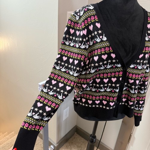 Maeve Anthropologie A+ Plus Size Heart Cardigan Cropped Fair Isle Knit Geometric - Picture 2 of 8