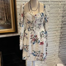 Urban Outfitters Lumiere Boho Floral Dress White Blue Pink Green Medium