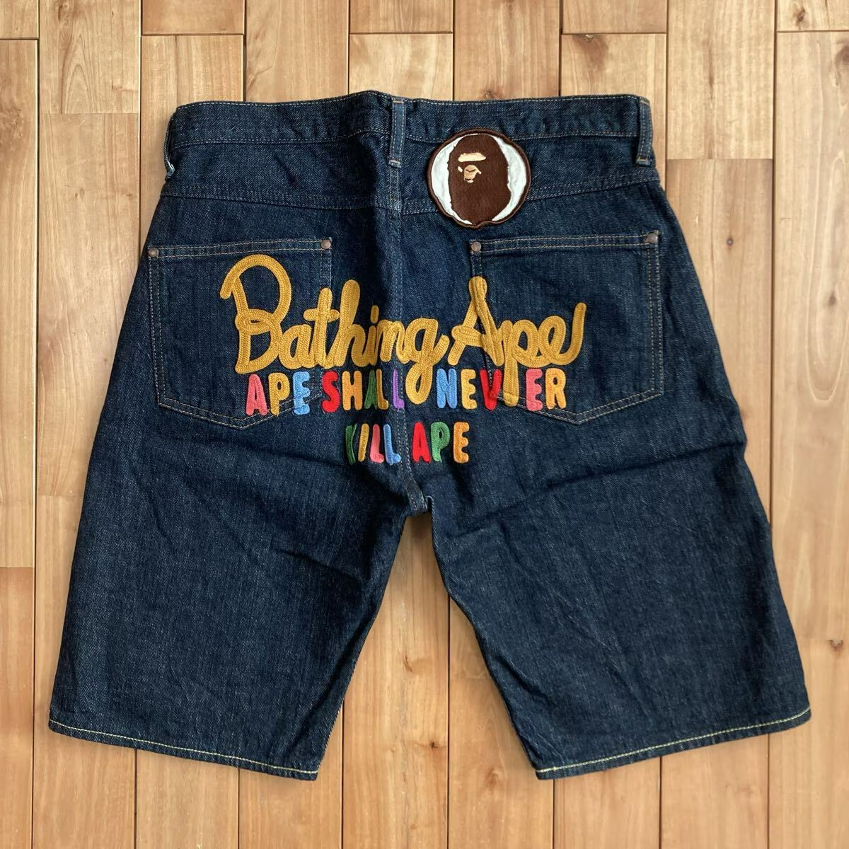 BAPE Champion embroidered denim shorts A Bathing Ape Size M | eBay