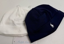 2 Ralph Lauren Baby Beanie Hat Pony Logo Navy Blue White Cotton New