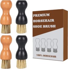 Horsehair Shoe Shine Applicator Brush Set - 4 Pack Wooden Handle Brushes for Lea