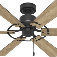 Hunter Fan 52 inch Matte Black Outdoor Ceiling Fan with Pull Chain and No Light