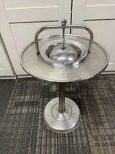 Vtg 1950s Chrome Standing Ashtray "Sputnik" Space Age UFO Design RARE 26"h 14"w