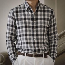 Brunello Cucinelli Men Top Check Button Down Shirt Xs VHTF Designer Collection P