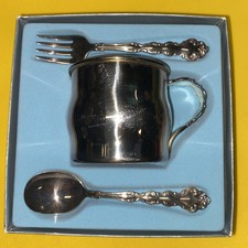 Vintage Oneida 3 Piece Primary Child s Set Silver Plated USA - New With Box B2