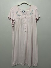 House Dress Nightgown Mumu XL Pale Pink Pleated Embroidered Floral Grandma Vtg