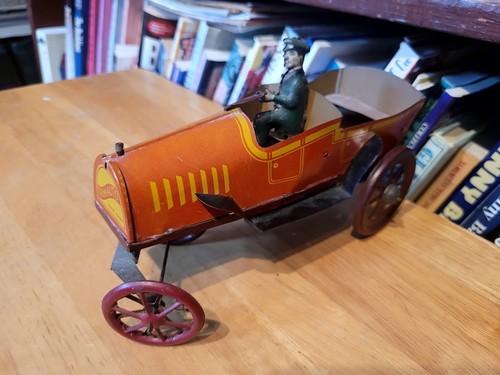 NICE VINTAGE 1920'S STRAUSS TIN LITHO WIND UP TRIK AUTO TOURING CAR w/ DRIVER - Picture 4 of 12