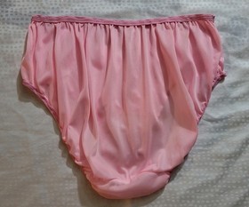 ​VTG Pink Nylon Tricot Panties SZ L XL Floral Lace Inset High Rise Granny Briefs