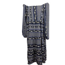 Suzanne Betro  Black Blue Yellow Abstract Print Maxi Dress, Large