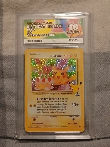 Pokémon TCG Birthday Pikachu #24 Celebrations 25th Anniversary Ace Graded 10
