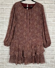 EXPRESS Mini Dress Womens Sz XL Wine Floral Ruffles Keyhole Back Long Sleeves