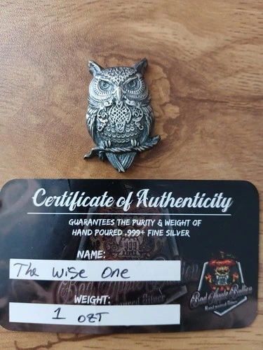 Bad Apple Bullion 1 oz Hand Poured Silver Bar Art Owl The Wise One w/ COA 2020