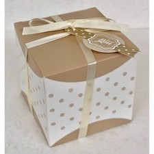 20X Scatola quadrata a pois TORTORA portaconfetti 8x8x8 cm con targhetta 0R4E