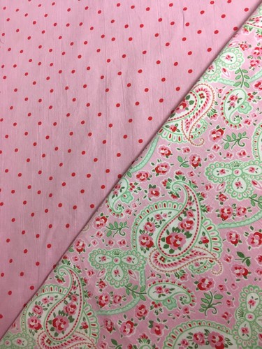 Used IKEA Rosali Paisley & Dots on Pink Bundle 2 * FQ 50cm Squares Cotton Fabric