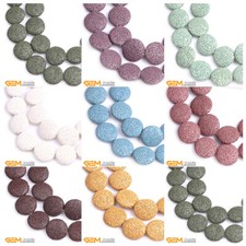 27mm Natural Assorted Volcanic Lava Sponge Coin Spacer Beads Jewelry Making 15"