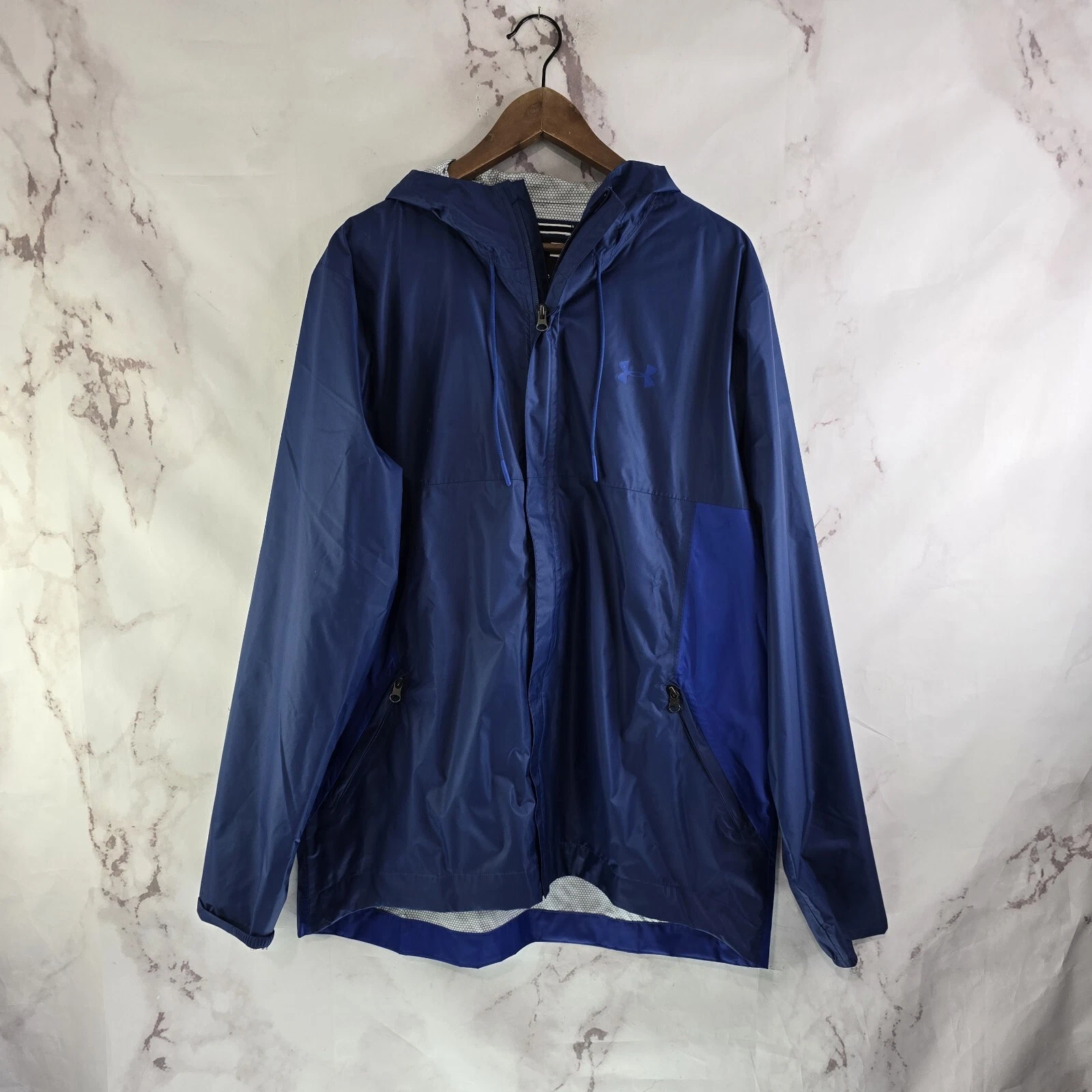 Under Armour Rain Jacket Men XL Blue Cloud Strike Storm Seam Gore Waterproof