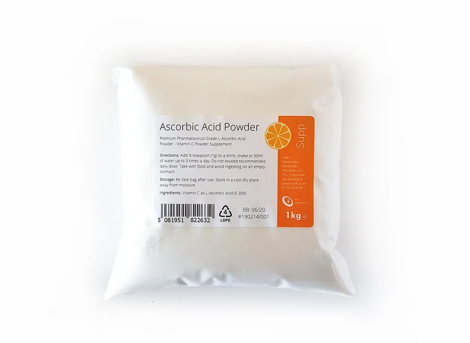 L Ascorbic Acid Vitamin C E300 Non GMO 100% Pure Pharmaceutical Grade Powder.