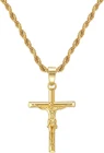 18K Gold Plated Crucifix Necklace with 22" Rope Chain for Men and Women