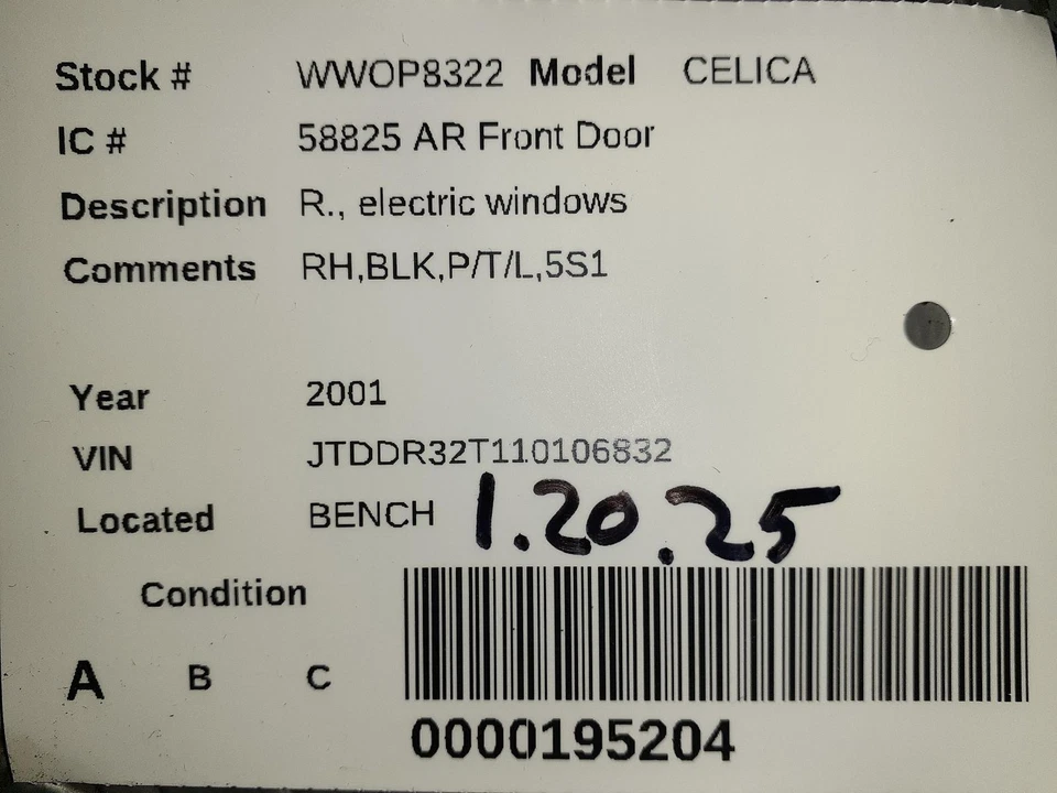 Used Front Right Door fits: 2001 Toyota Celica R. electric windows Front Right G Foto 3 de 4