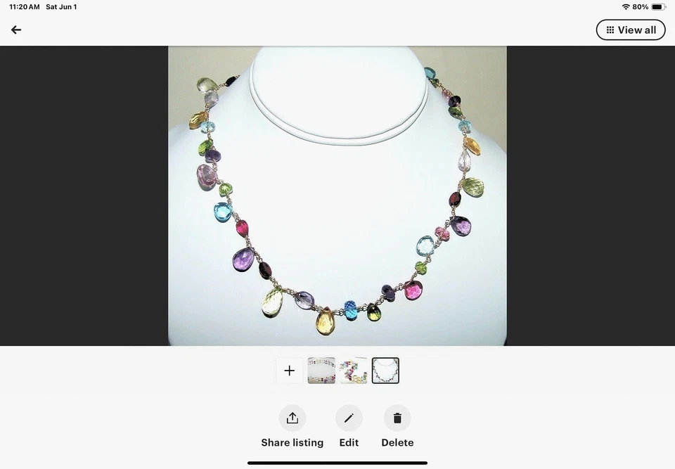 Collar de peridoto citrino amatista topacio briolette de varias piedras preciosas relleno de oro de 14k Foto 3 de 4