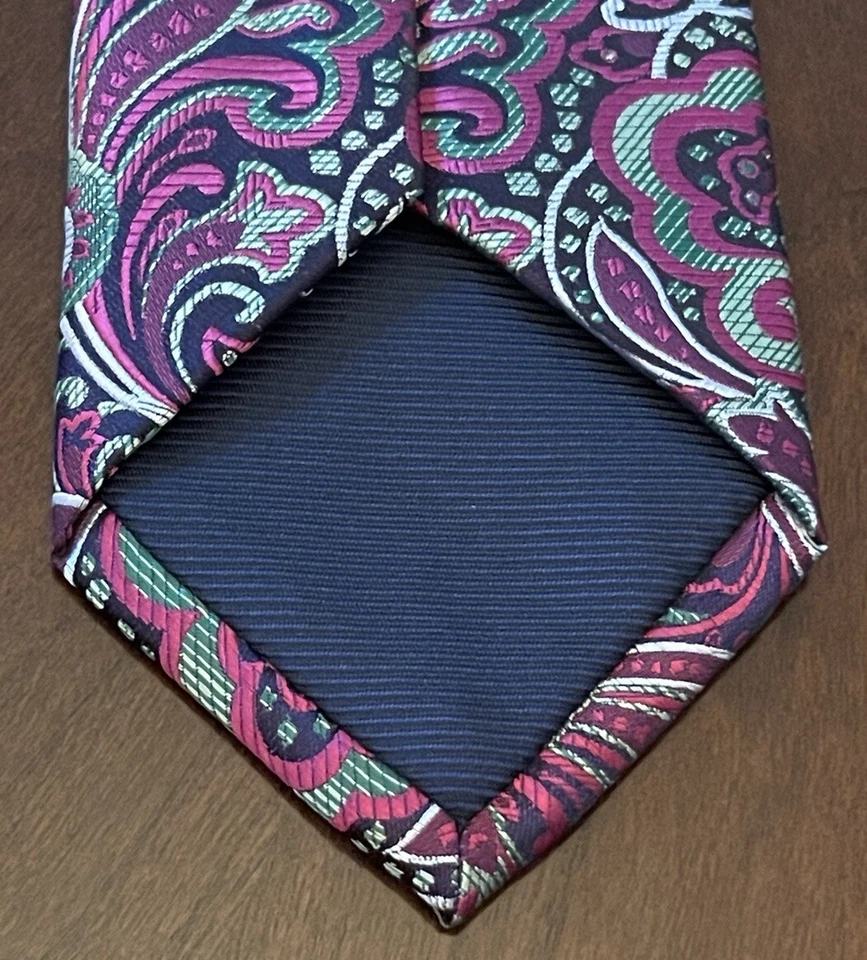 Barcelona Pink Green 100% Polyester Men’s Neck Tie Made In China - Image 2 of 4