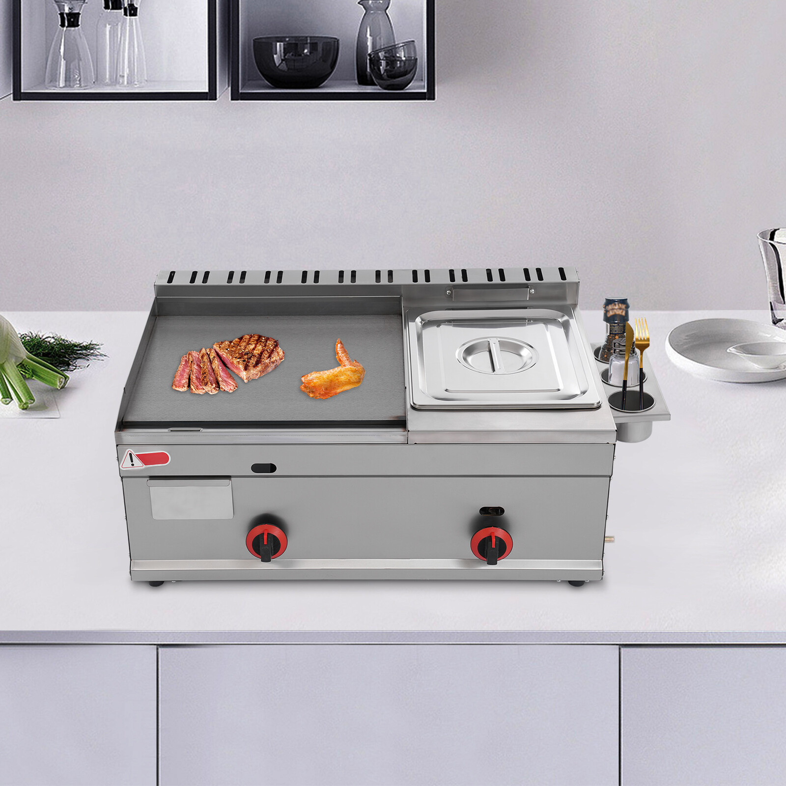 Commercial Propane/ Gas Flat Top Grill Griddle with Deep Fryer Multi-function US