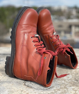 DKNY Women's Boots Size 10 Ankle Leather Lace Up Orange