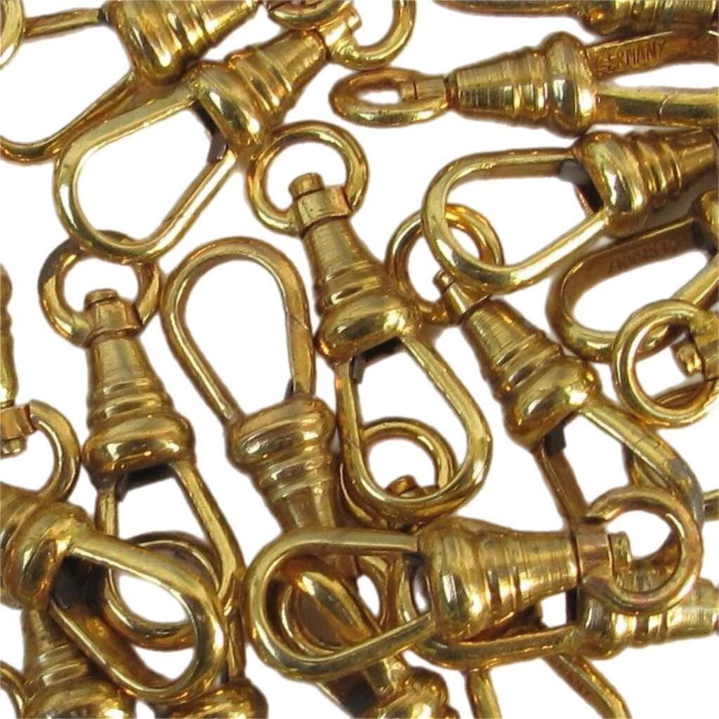 ONE Vtg Pocket Watch Chain End Clasp Lanyard Swivel Clip Gold Tone 