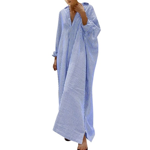 Robe chemise femme coton lin maxi caftan décontractée ample ample hauts longs tunique - Photo 5/20