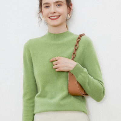 Damen Solide Kunst Kaschmir Wolle Pullover Oberteil Hoher Kragen