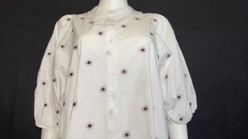 ZARA OYSTER WHITE PUFF SLEEVE MARIE FLORAL EMBROIDERED POPLIN RUFFLED MIDI DRESS - Picture 3 of 24