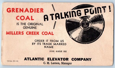Millers Creek Coal Postcard Atlantic Elevator Company Grenadier Coal Inkblotter