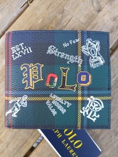 Genuine POLO RALPH LAUREN Rugby Navy Tartan LEATHER WALLET *COIN POCKET TAG rl32