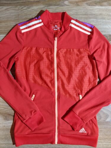 Adidas Womens Tracksuit Top Jacket Climalite Red Running Windbreaker - Picture 1 of 9