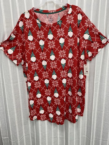 Pack Of 2 Women's Gnome Snowflake Red Sleep Shirt POCKETS Size 2X/3X NWT - 第 2/12 張圖片