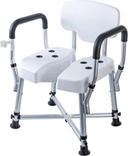 Black & White Polyresin Bathroom Shower & Tub Chair w/ Cutout Cushion, Seat Back