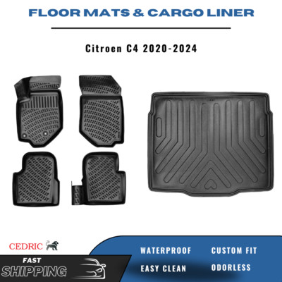 Car Floor Mats & Trunk Cargo Liner for Citroen C4 2020-2024 3D TPE FULL SET