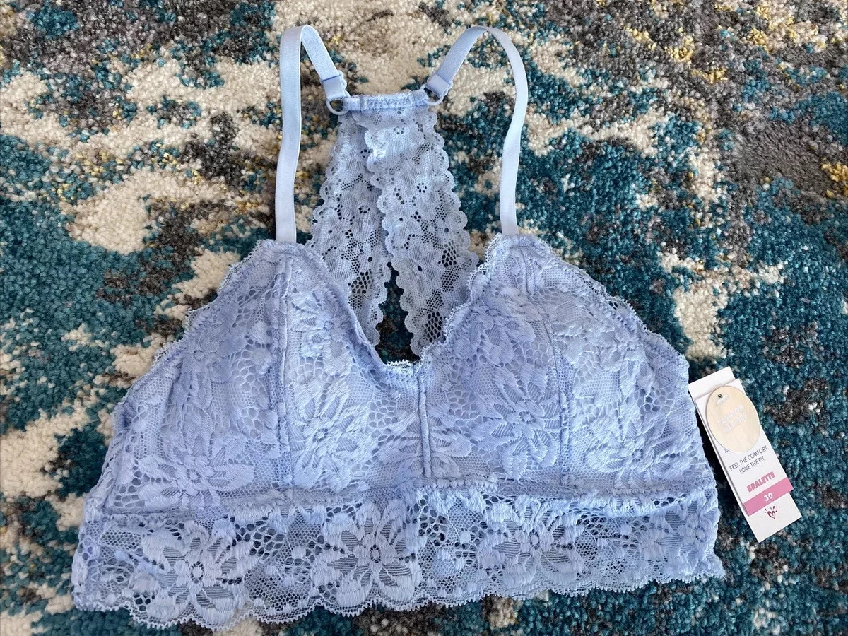 NWT Justice Powder Blue Lace Keyhole Back Bralette Bra Size 30