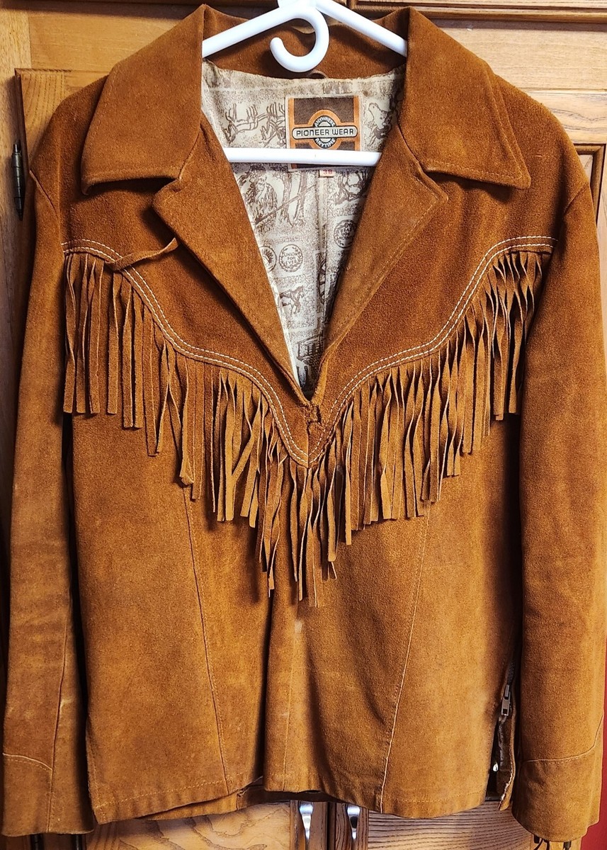 Pioneer Wear Suede Leather Fringe Jacket Men Size 38 70s USA
