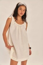 Free People Free-est Amanda Cotton-Linen Mini Dress Ruched Tank Beach M 279681