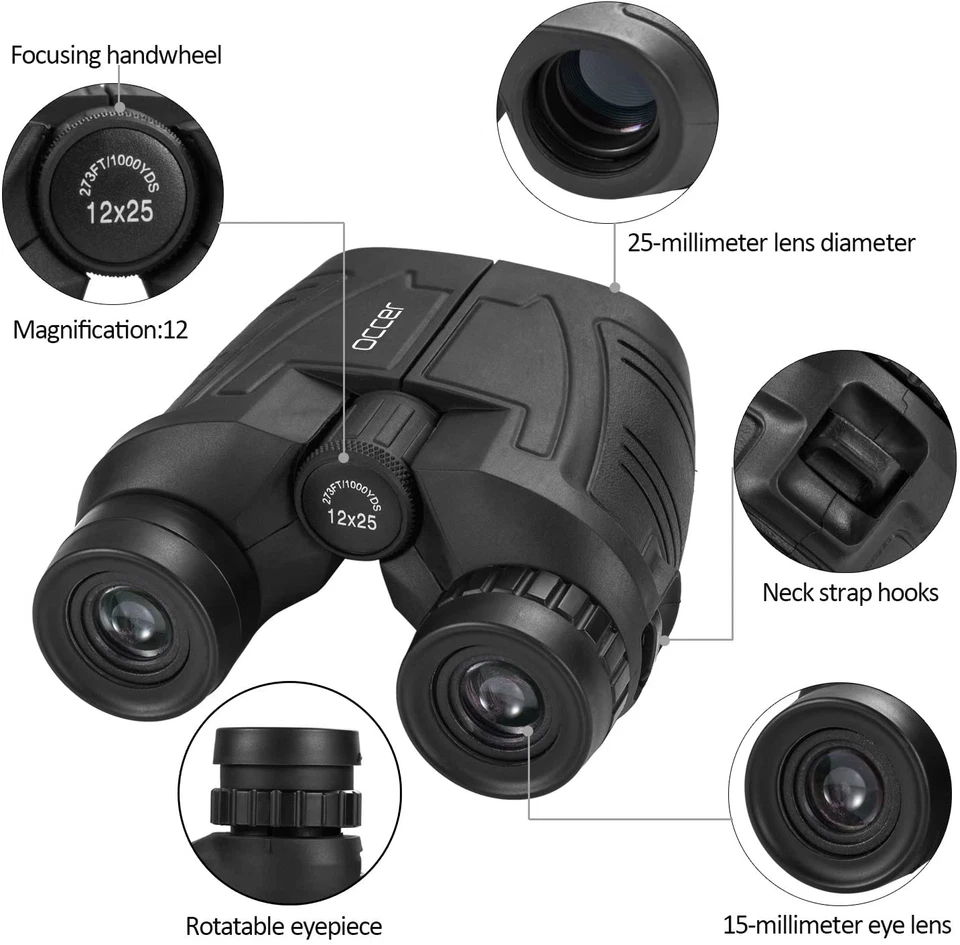 12x25 Compact Binoculars Clear Low Light Vision Large Eyepiece Waterproof hard - Image 4 of 4
