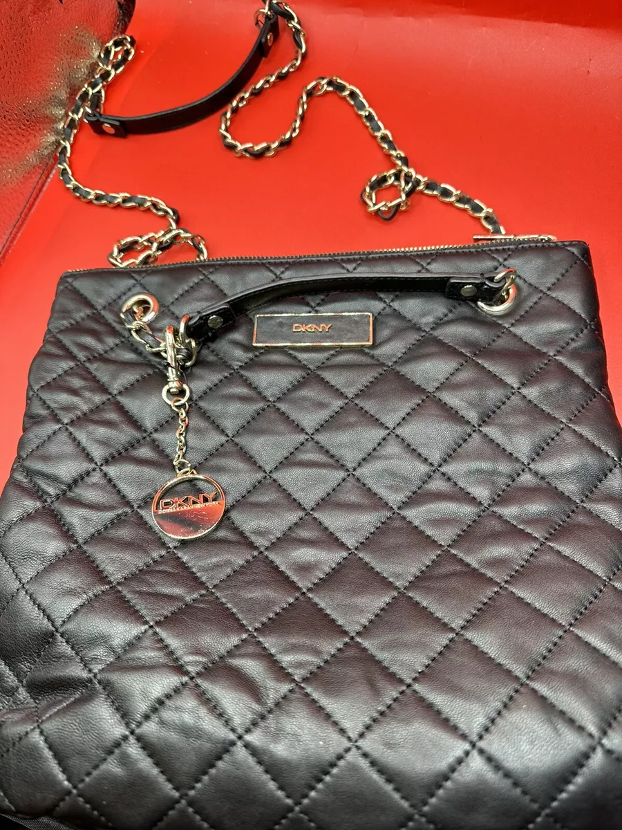 Authentic DKNY Quilted Nappa Leather logo Crossbody Bag Shoulder Bag Black