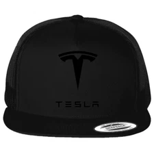 Tesla Motors Black Logo Emblem Printed Black Hat Snapback Yupoong Trucker Cap 
