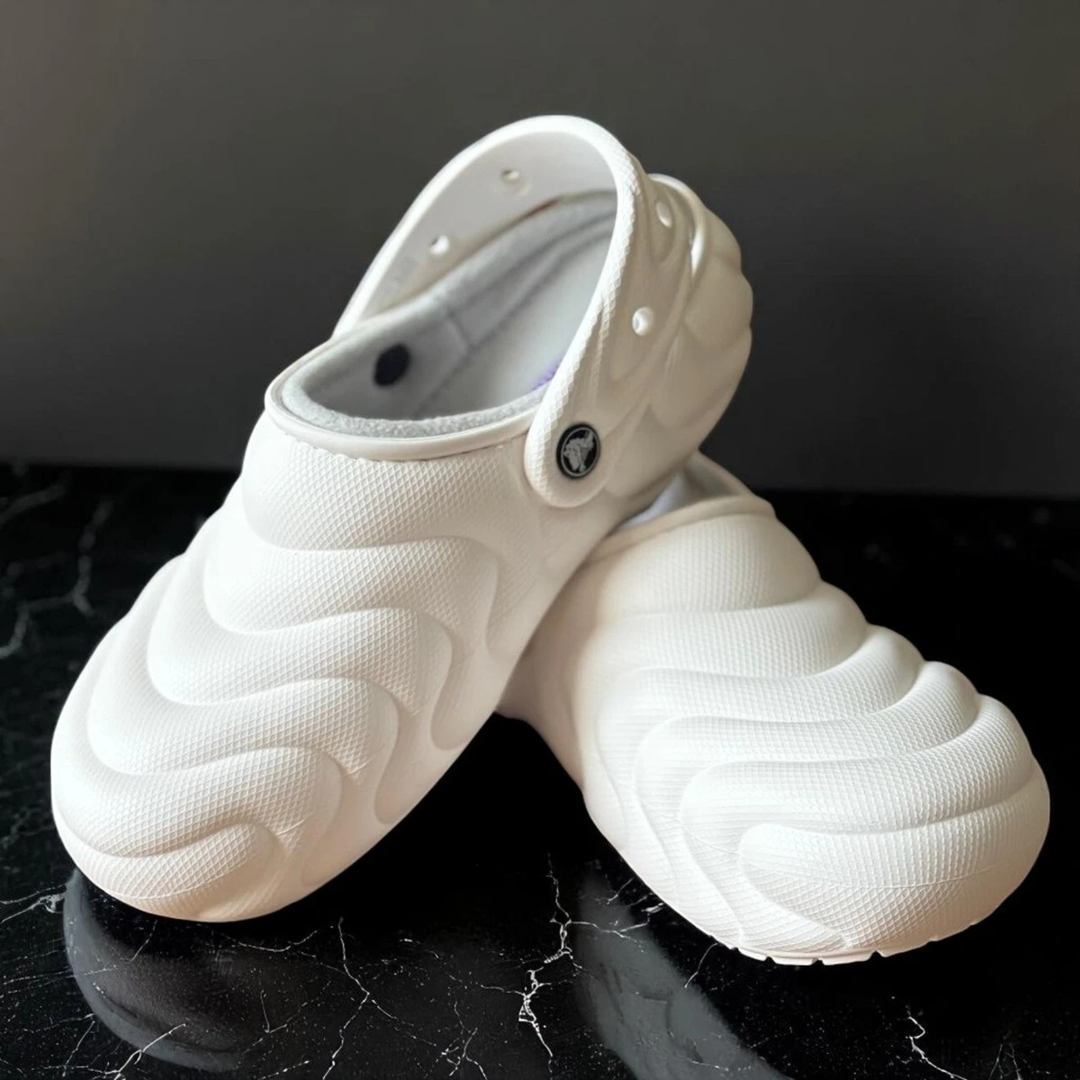 Adult Crocs Classic Lined Overpuff Clog Size W-8 M-6 WHITE Warm Slip On Slippers Crocs Classic Lined Overpuff Clog White Sandals & Slides Crocs main image 2
